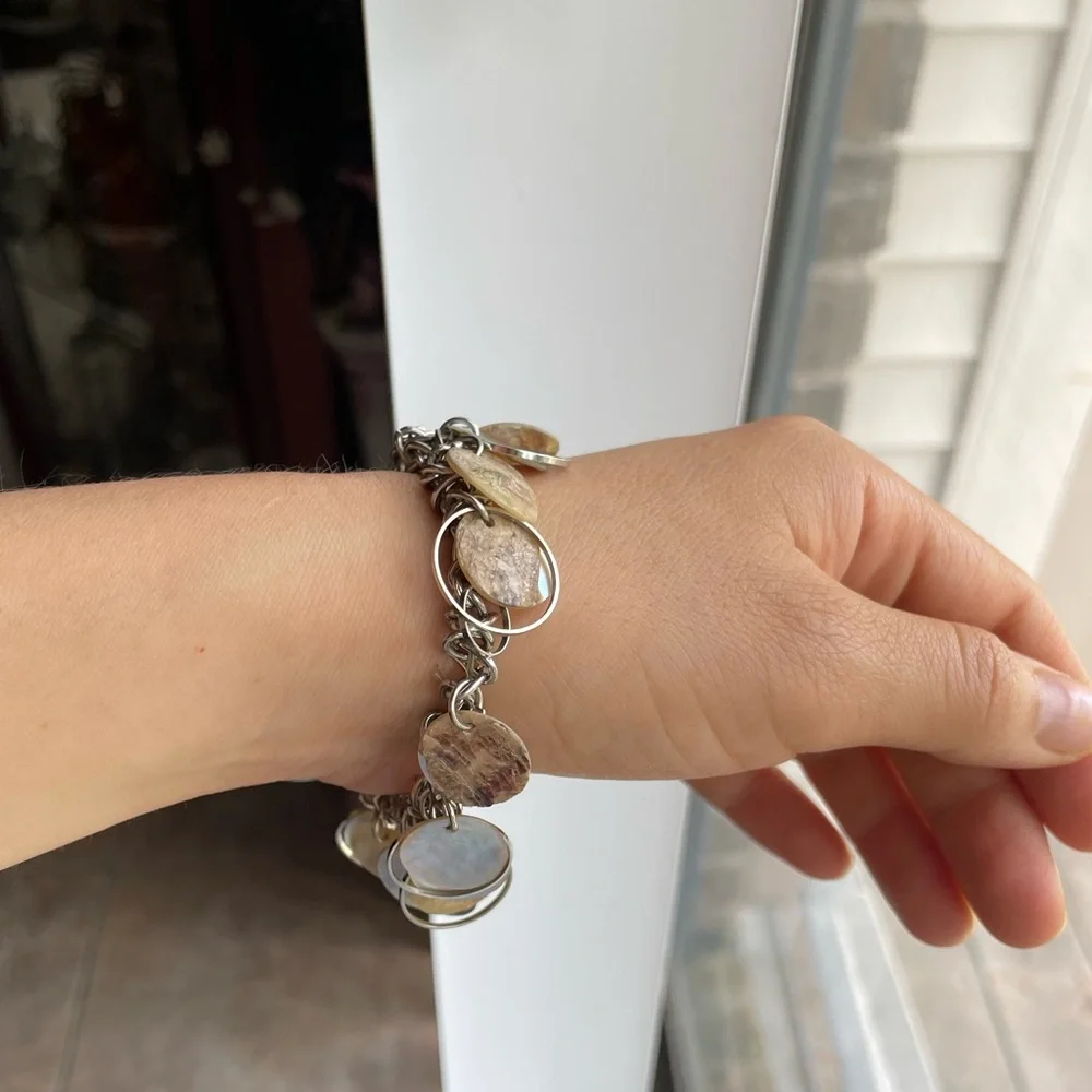 Silver bracelet with elastic brown and white Abalone - Picture 3 of 4